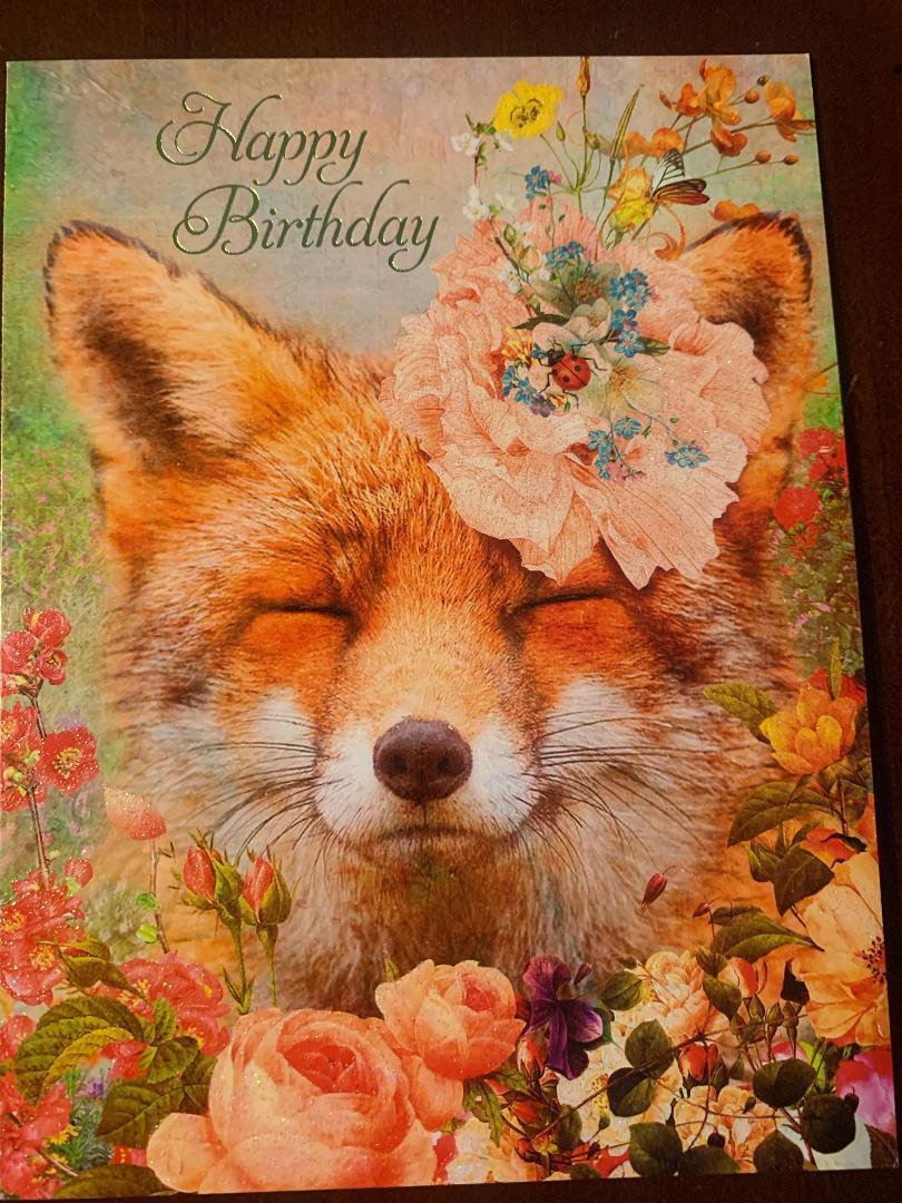 fox with a gift paste greeting card