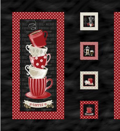 Panel - Benartex - Perfect Brew -  Coffee Cups Black