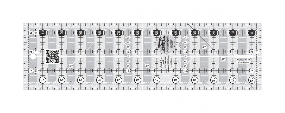 Ruler - Creative Grid - Quick Trim Ruler 3-1/2in X 12-1/2in Rectangle Quilt Ruler