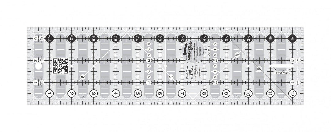 Ruler - Creative Grid - Quick Trim Ruler 3-1/2in X 12-1/2in Rectangle Quilt Ruler