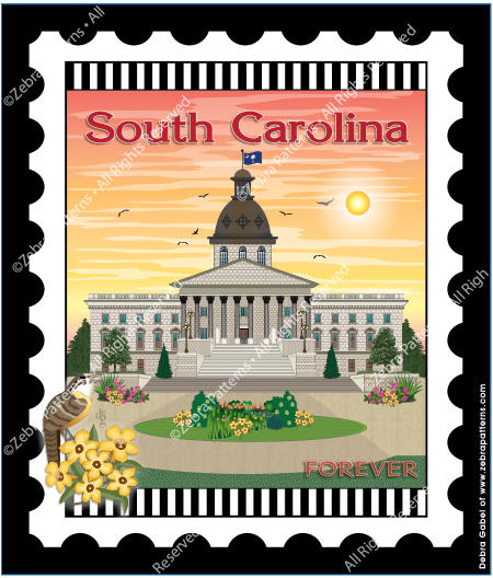 Zebra - Mini Postage Stamp - South Carolina