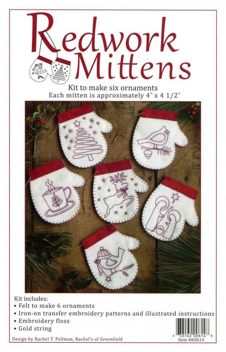 KIT - Rachel of Greenfield - Redwork Ornaments 6 Ornaments