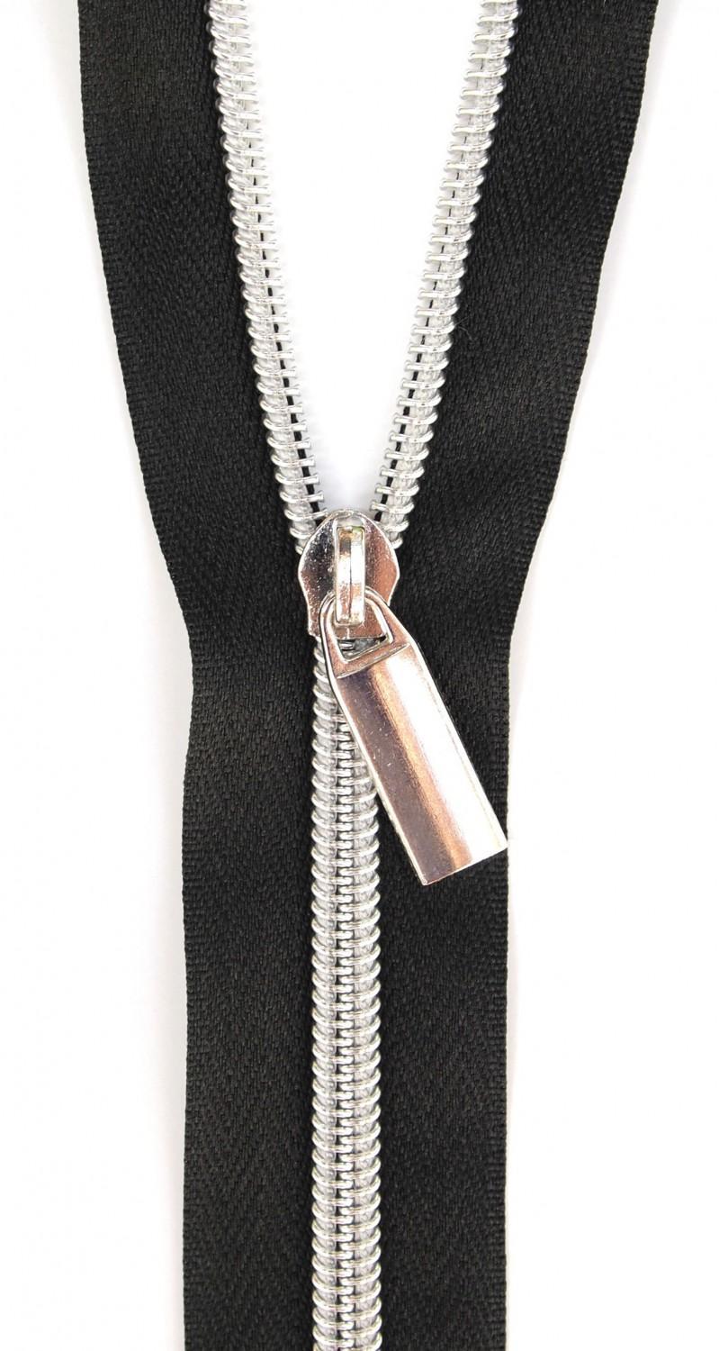 Zipper 3 Yards with 9 pulls - Sallie Tomato - Black #5 Nylon Nickel Coil