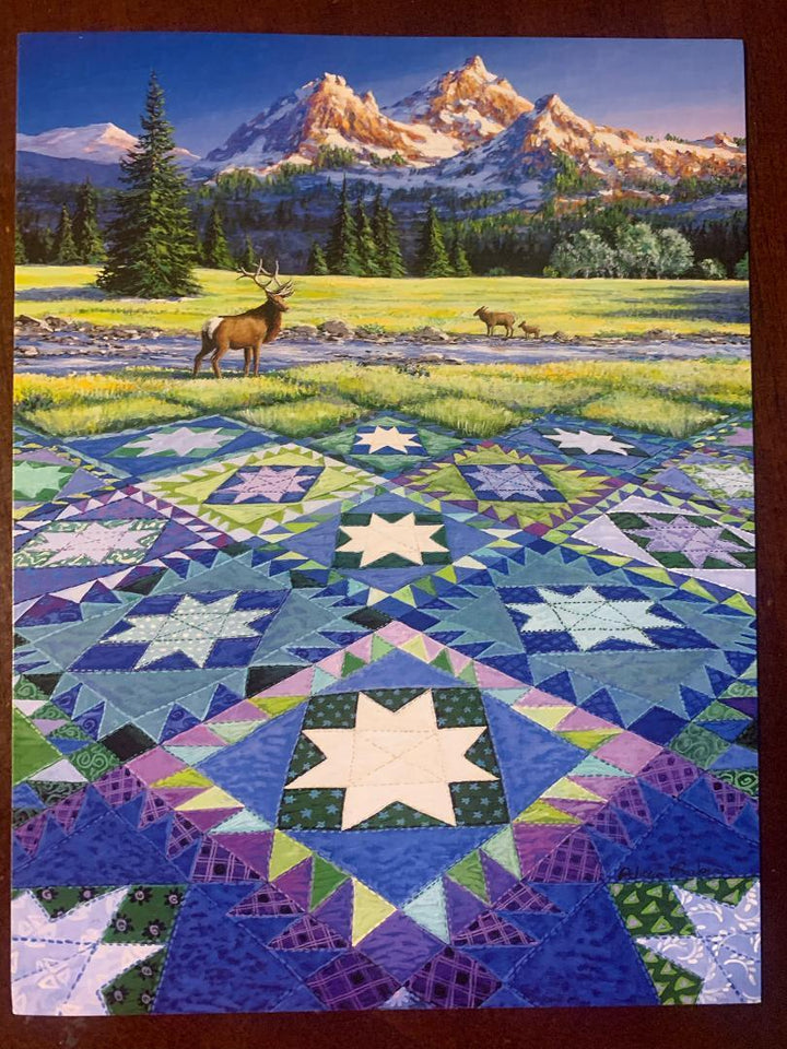 Greeting Card - Happy Birthday - Mountains and Quilt Blocks