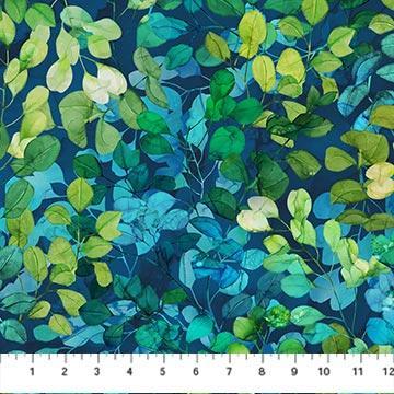 Northcott - Blue Packed Leaves - Morning Light