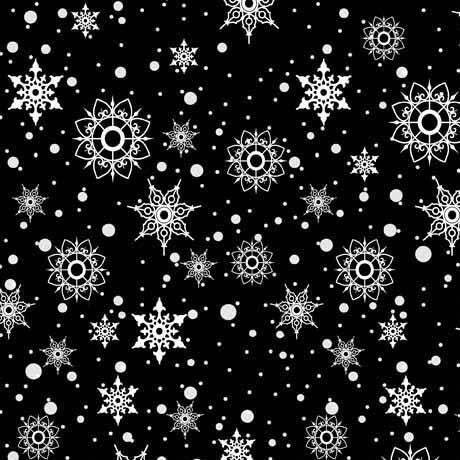 Quilting Treasures - Snowflakes Toss Black - Snowman Follies