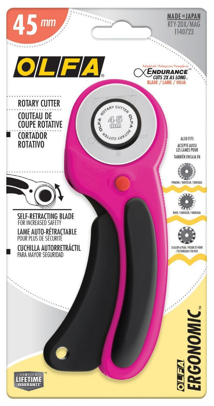 Rotary Cutter - Olfa- 45mm Ergonomic Magenta