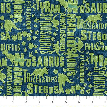 Northcott - Dino Roar - Dino Words Navy Multi