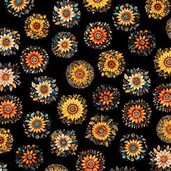 Quilting Treasures - Poultry in Motion - Sunflowers Black