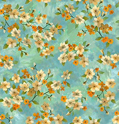 Quilting Treasures - Light of The World - Dogwood Floral Aqua