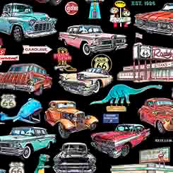 Quilting Treasures - Get Your Kicks 2026 - Route 66 Classic Cars & Icons BLACK