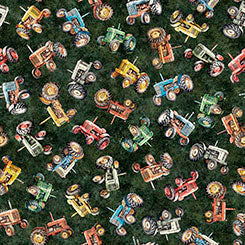 Quilting Treasures -Lil Farmers - Tractors Evergreen