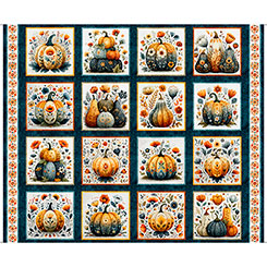 Panel - Quilting Treasures - Harvest Hollow - Decorative Pumpkin Picture Patches
