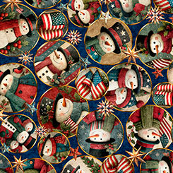Quilting Treasures - All American Snowman - Circle Vinettes Navy