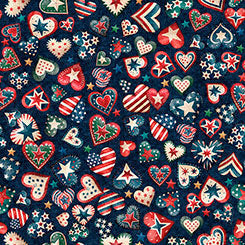 Quilting Treasures - All American Snowman - Hearts navy