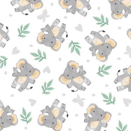 Wilmington Prints - Safari Snuggles - Elephant Toss White