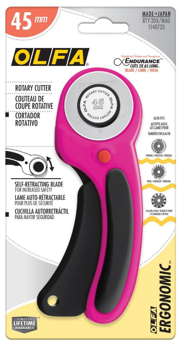 Rotary Cutter - Olfa- 45mm Ergonomic Magenta