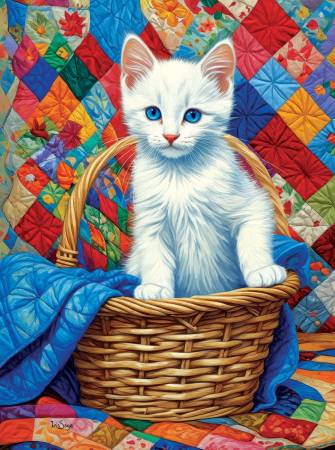 Puzzle - White Kitten and Quilts Puzzle 1000pc