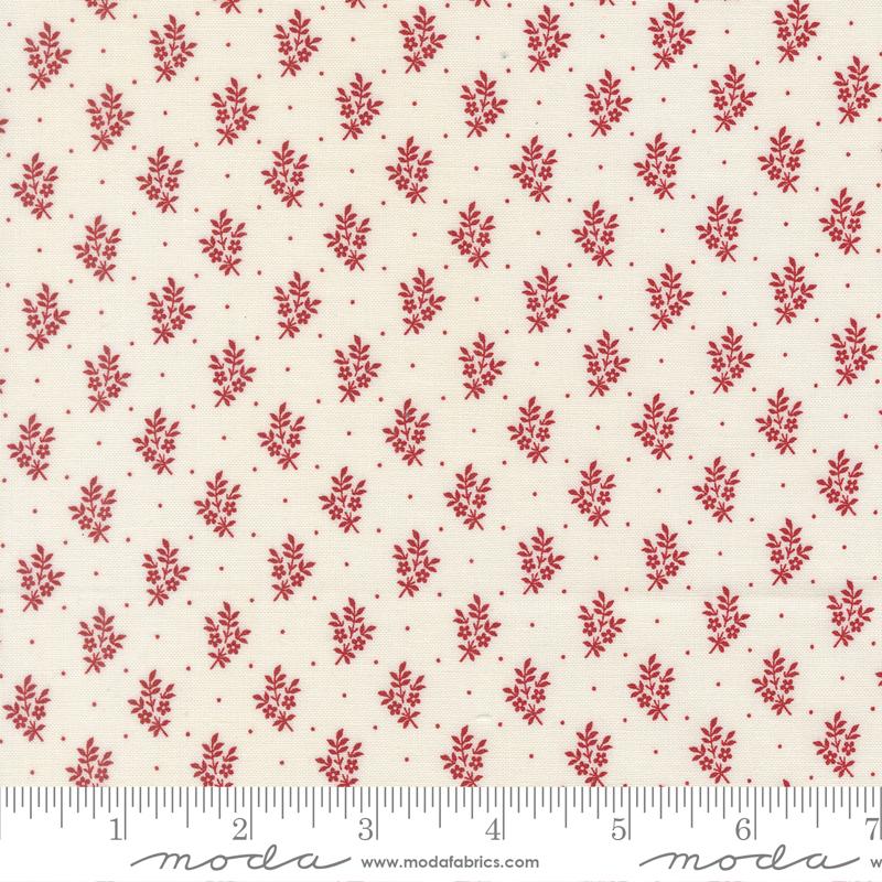 Moda - Primitive Gatherings - American Gatherings III - Cloud Crimson Flower Sprig Small Floral 49327 23
