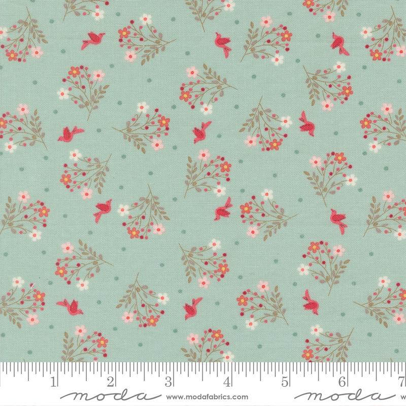 Moda - Bunny Hill Designs - Lyda Rose - Sky Wild Flowers Florals Bird Dots 3074 21