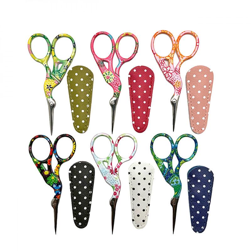 Scissor - Trendy Stork embroidery scissors with matching polka dot sheath 3.75" long