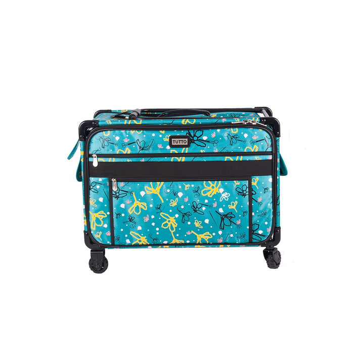 Tutto - 24" Sewing Machine Case On Wheels EXTRA LARGE Aqua w/Daisy