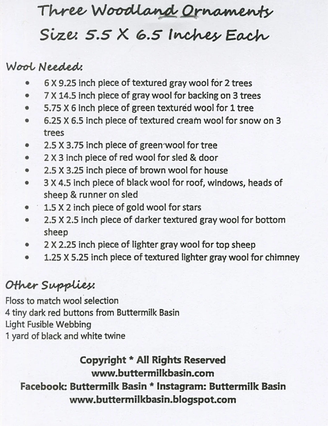 Pattern - Buttermilk Basin - Three Woodland Ornaments