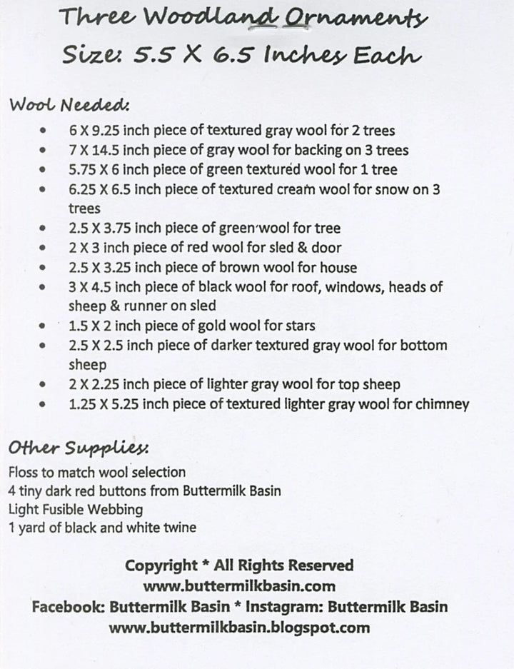 Pattern - Buttermilk Basin - Three Woodland Ornaments