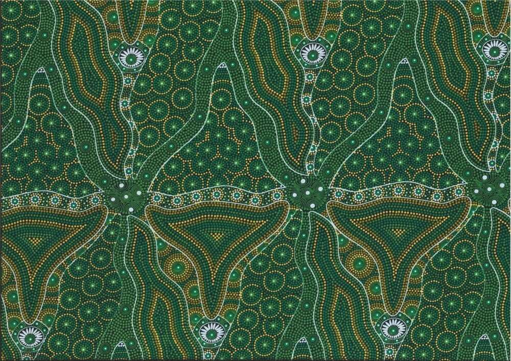 M&S Textiles - Aboriginal - Bush tomato & Waterhole Green