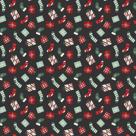 Riley Blake - Evergreen Wishes - Stocking and Gifts - Black