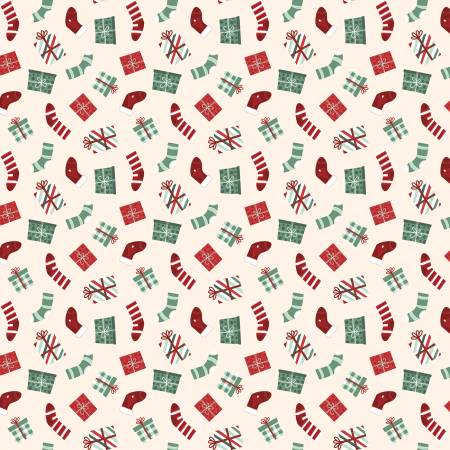 Riley Blake - Evergreen Wishes - Stocking and Gifts - Cream