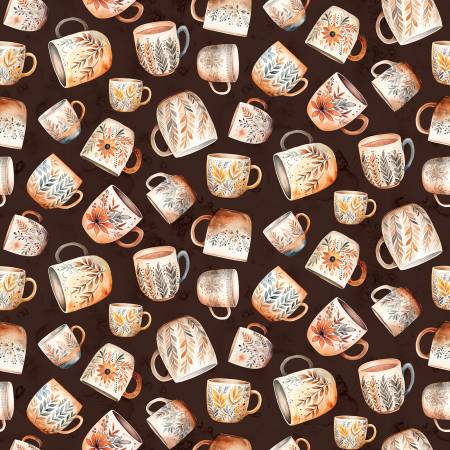 Riley Blake - Coffee Time - Coffee Mugs Brown