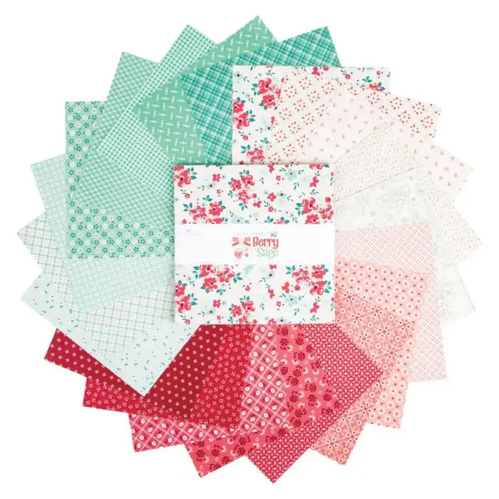 Charm Pack - Lori Holt - Berry and Sage 5in Squares, 42pcs
