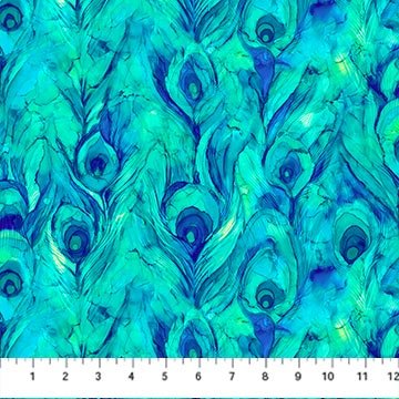 Northcott - Allure Turquoise Large Feather Fabric 26701-66