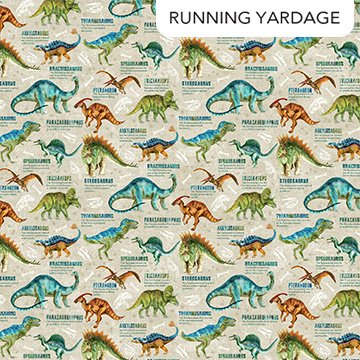 Northcott - Dino Roar - Dino with Words Beige Multi