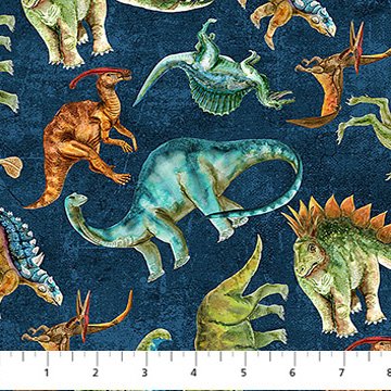 Northcott - Dino Roar - Dino Toss Navy Multi