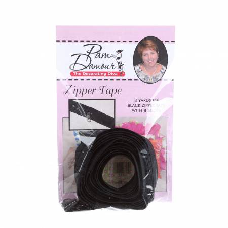 Zipper - 3 yards of Reversible Coil Zipper Tape with 8 Slides Black