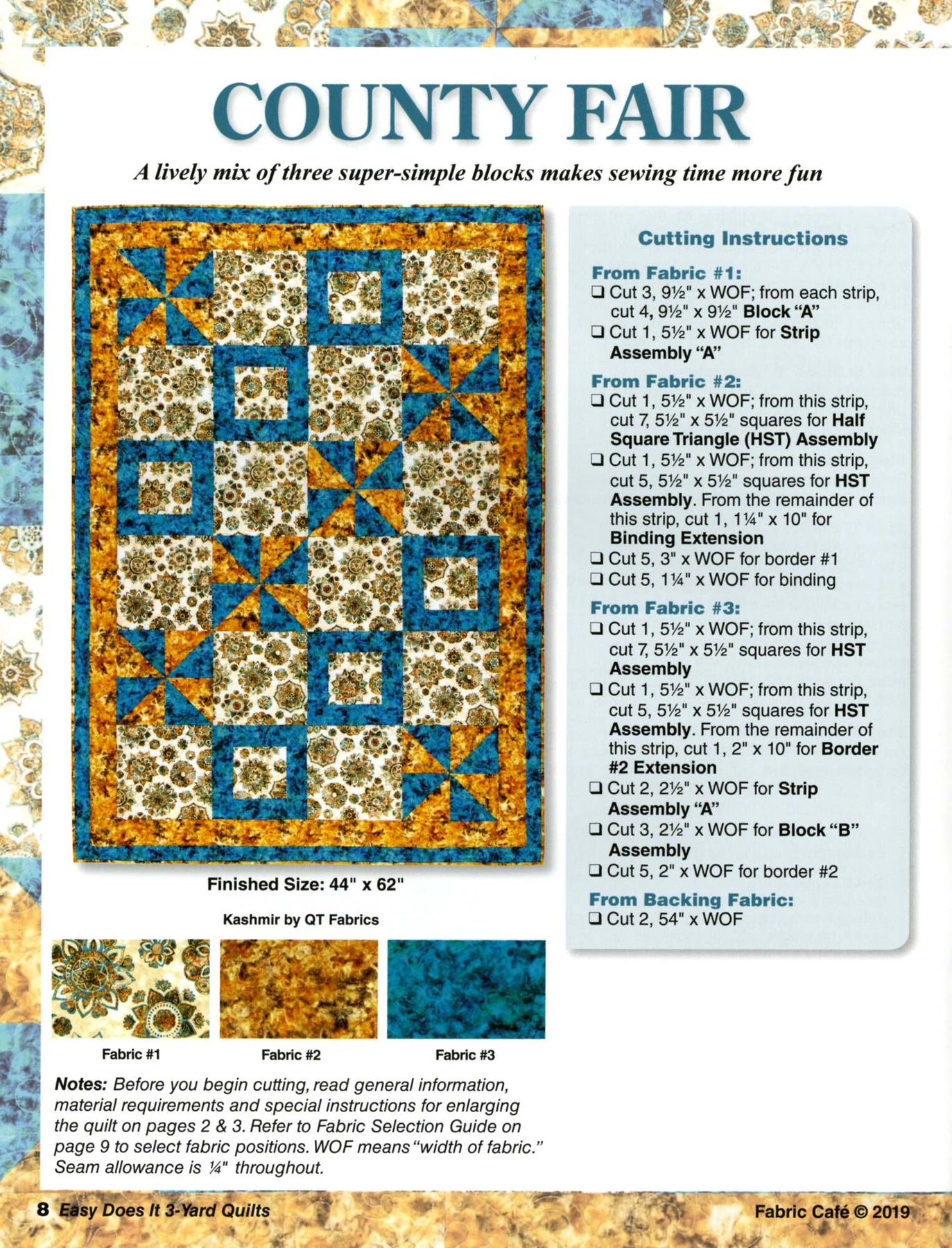 New!! One Block 3 Yard Quilts Book by Donna and Fran for Fabric Cafe