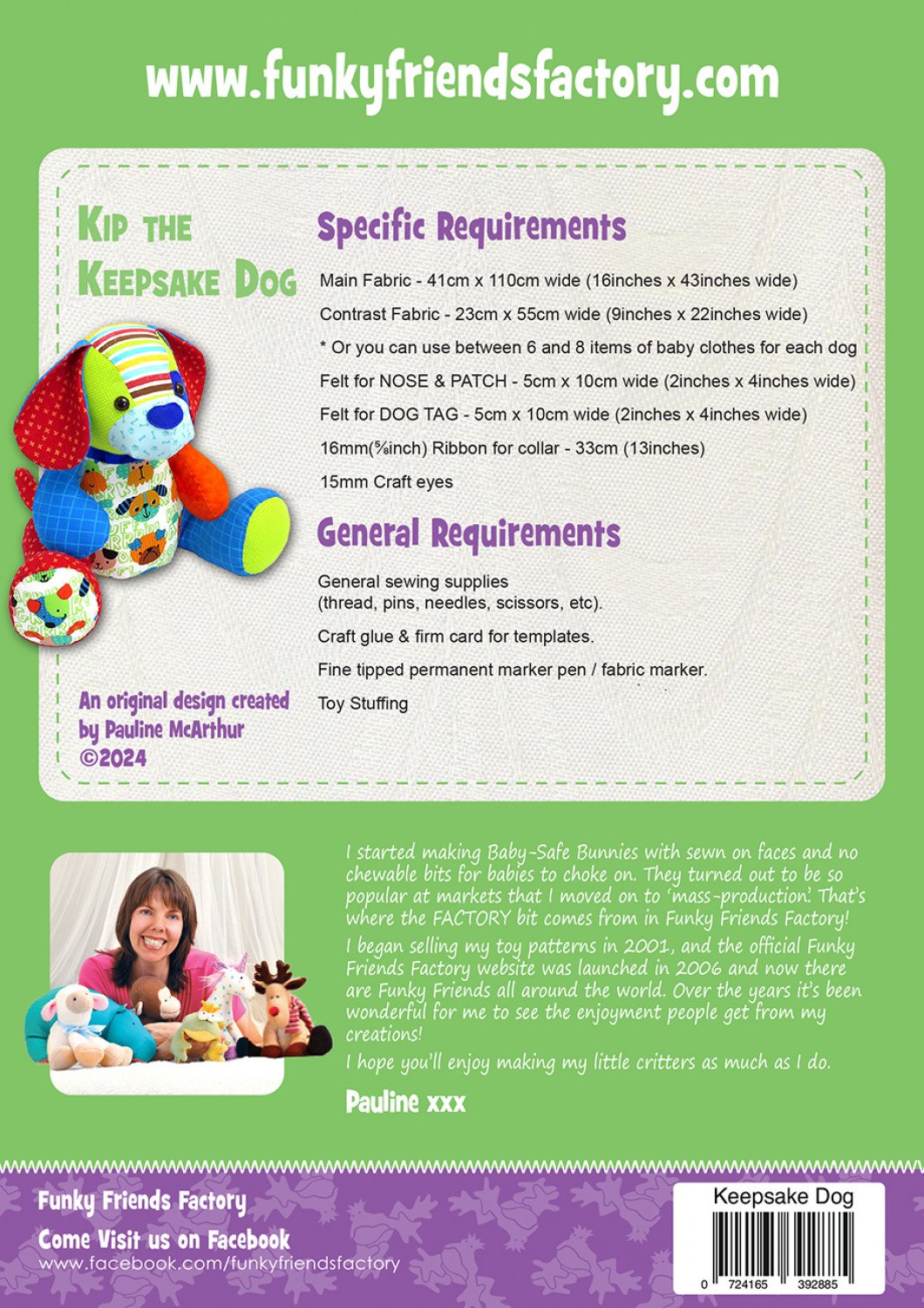 Pattern - Funky Friends Factory - Kip The Keepsake Dog Pattern
