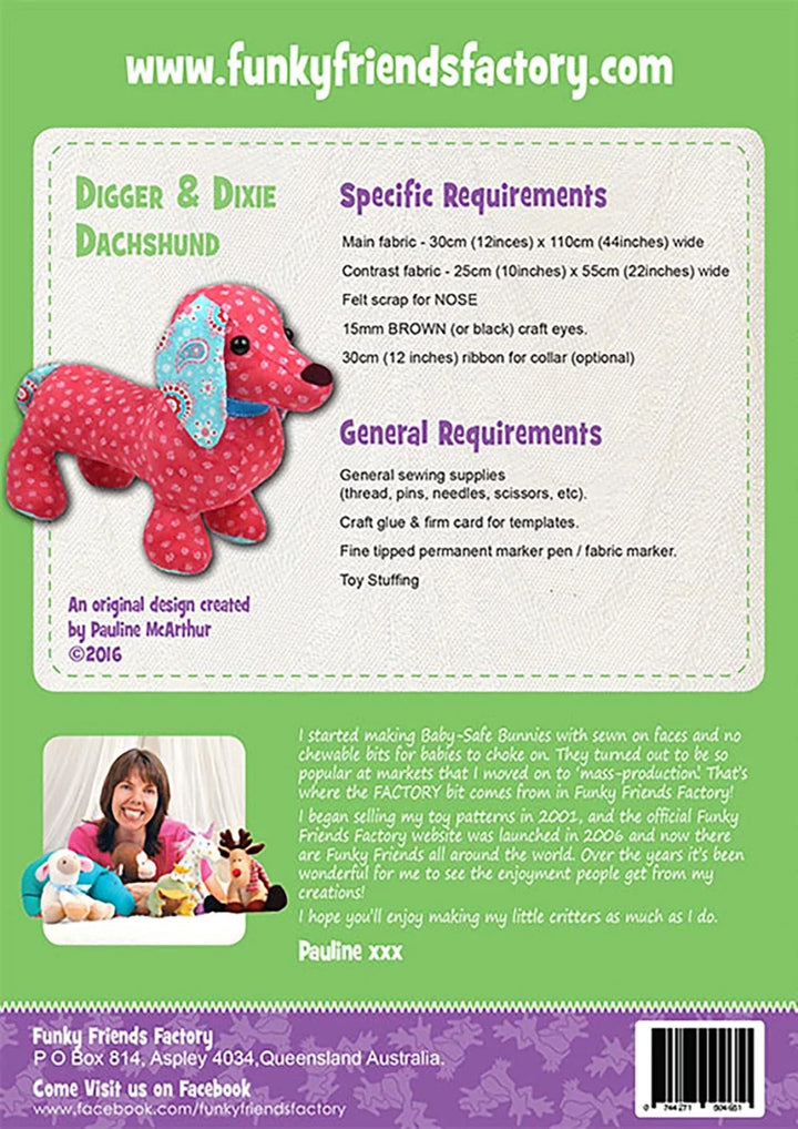 Pattern - Funky Friends Factory - Digger & Dixie Dachshund
