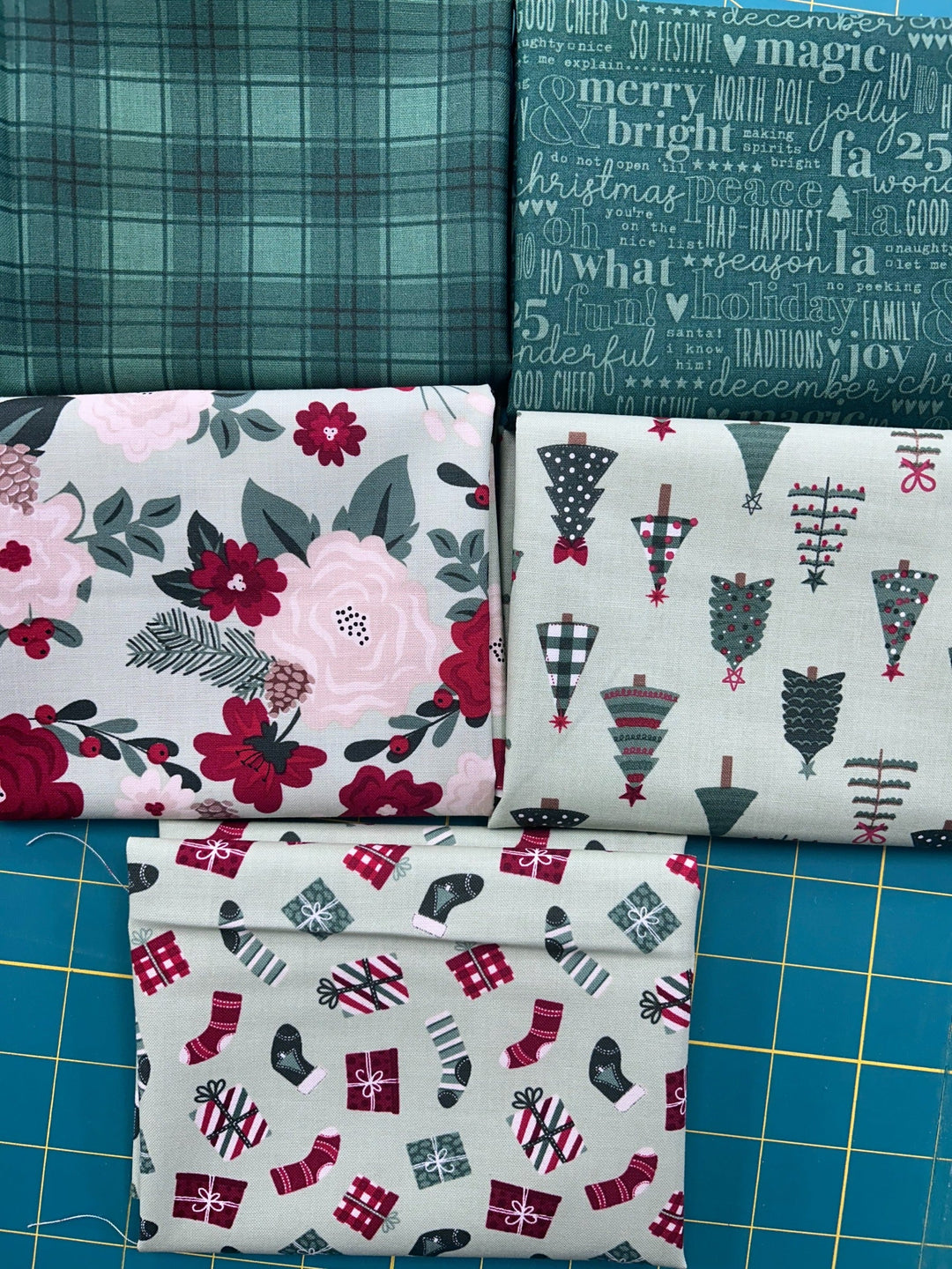 Fat Quarter Bundle - Evergreen Wishes - GREENS 5 skus (shop cut)