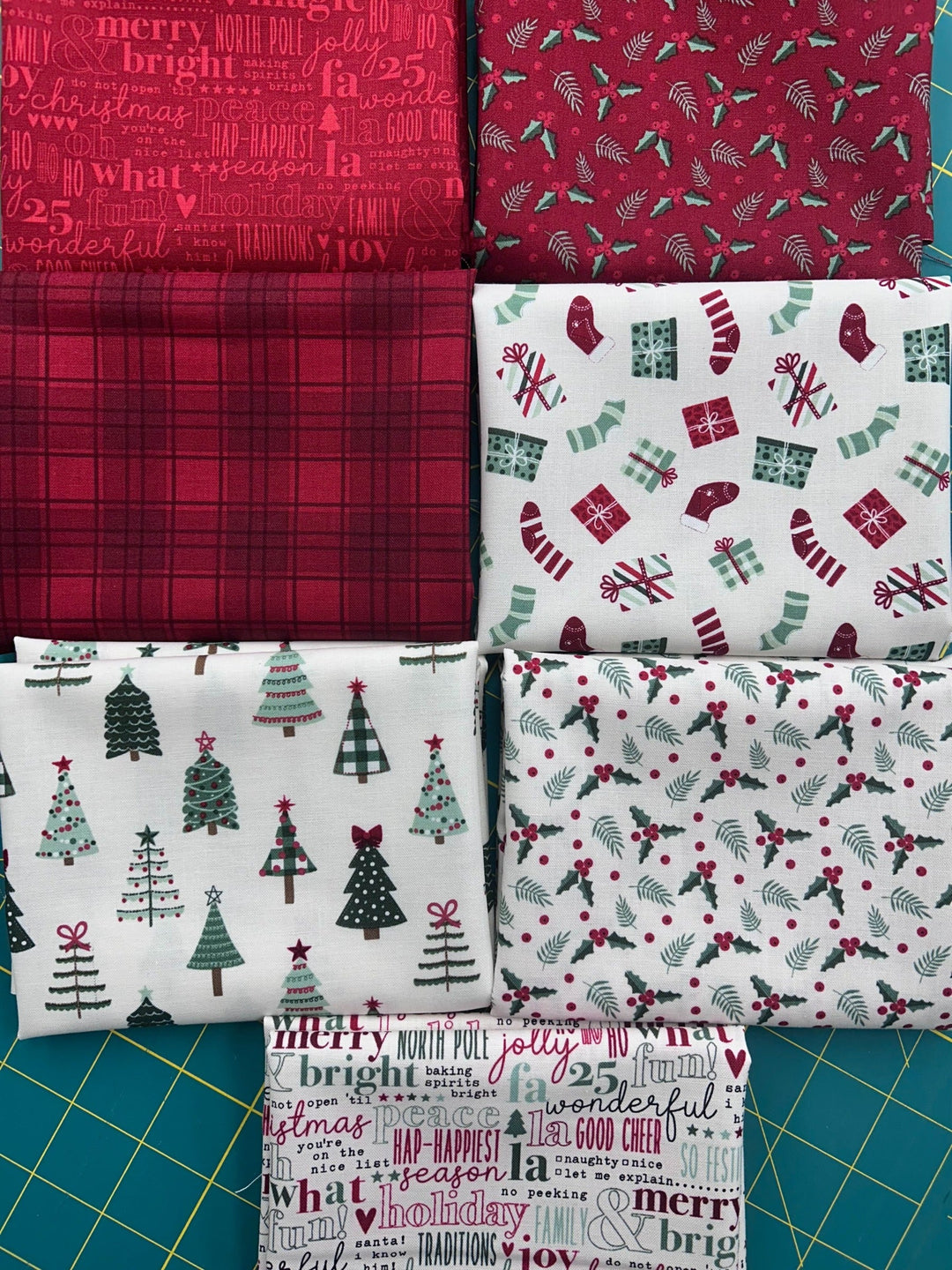Fat Quarter Bundle - Evergreen Wishes - RED/WHITE 7 skus (shop cut)