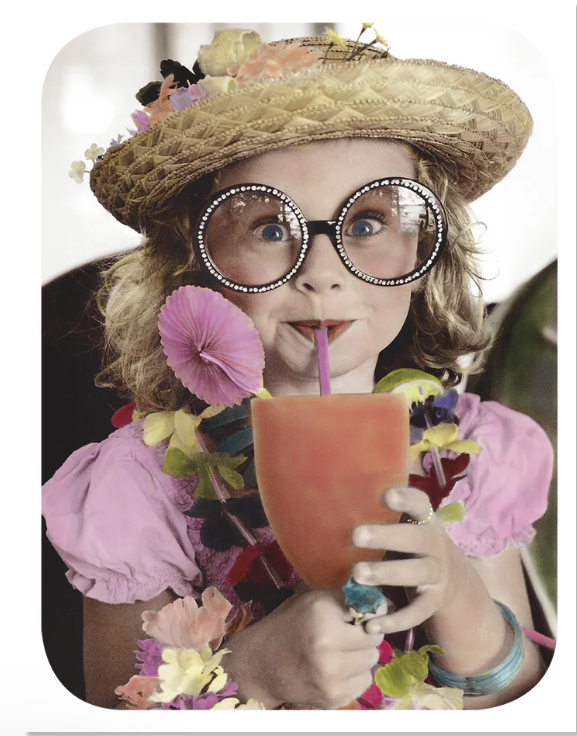 Greeting Card - Happy Birthday - Girl drinking with a straw