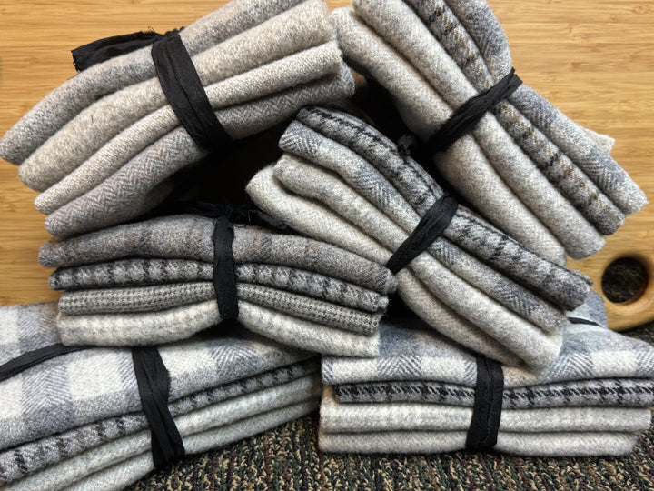 Wool - GREYS 4 pieces approximately 9"x14" (size AND colors will vary)