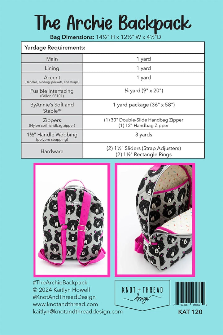 Pattern - Knot and Thread - The Archie Backpack