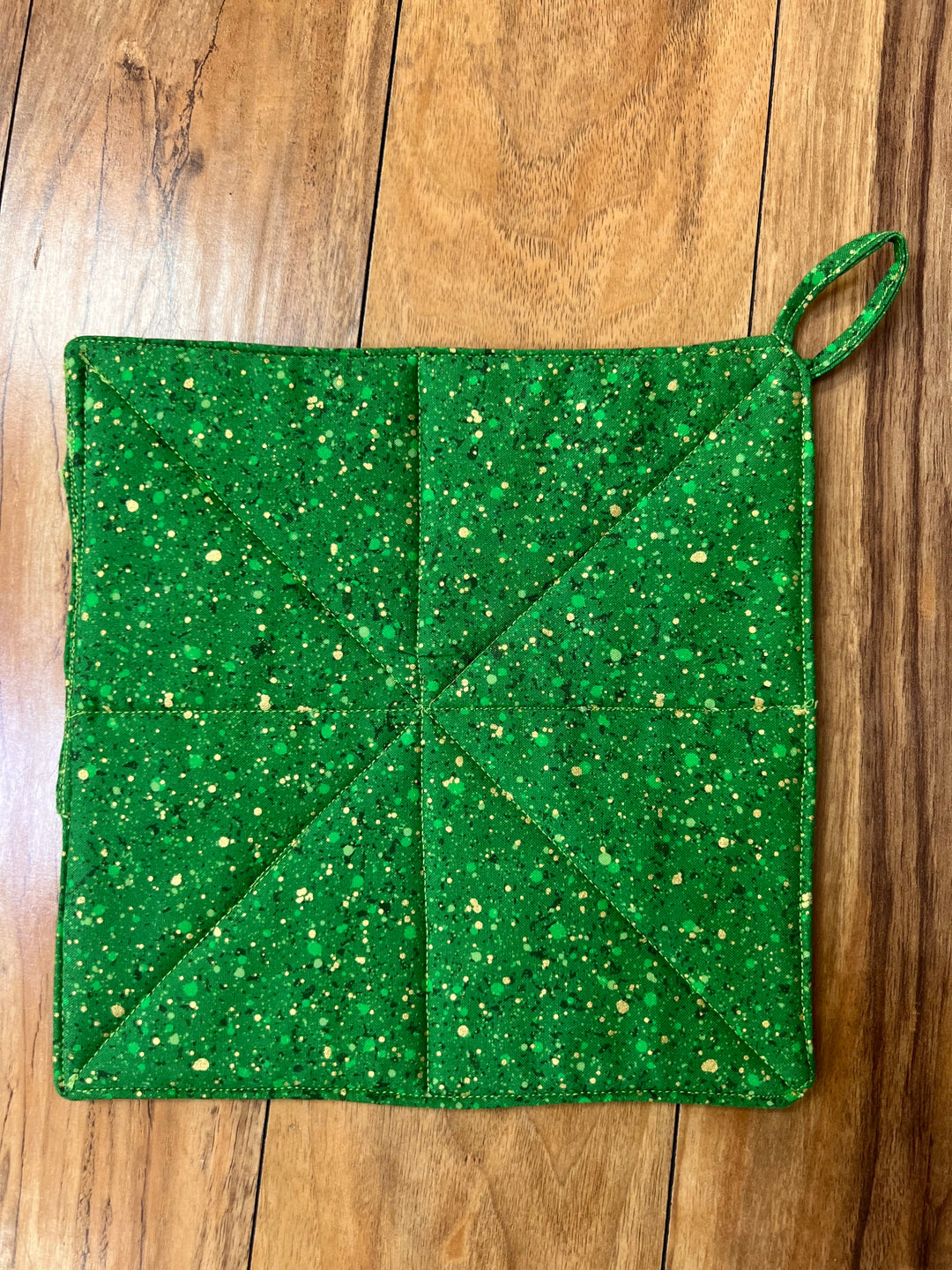 KIT - Pot Holder - Green with Gold Flakes 9" x 9"