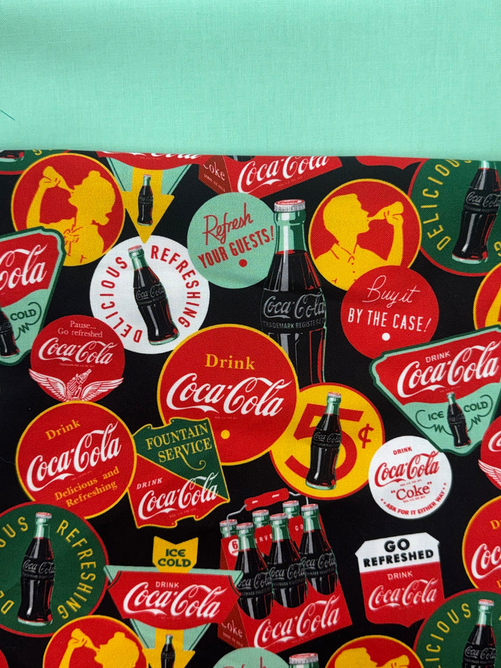 Kit - Bowl Cozy - SMALL makes ONE small bowl - Coke Bottles & Symbols and Green Solid