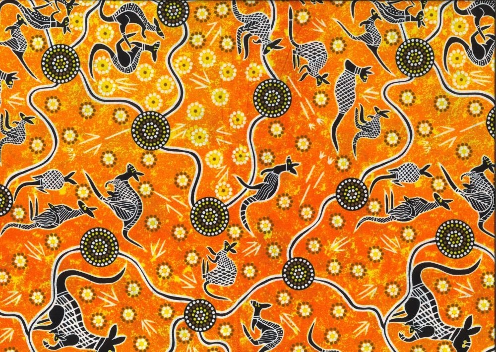 M&S Textiles - Aboriginal - Kangaroo Dreaming Orange