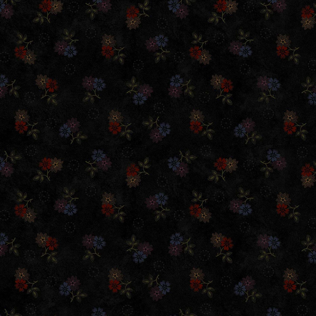 Marucs Fabrics - Pam Buda - Primitive Traditions - Faded Blooms Black