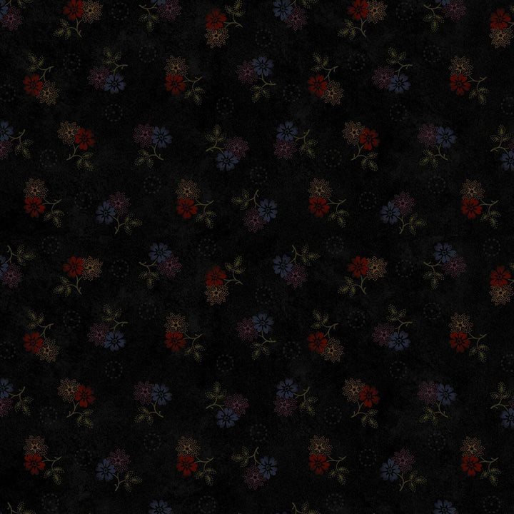 Marucs Fabrics - Pam Buda - Primitive Traditions - Faded Blooms Black